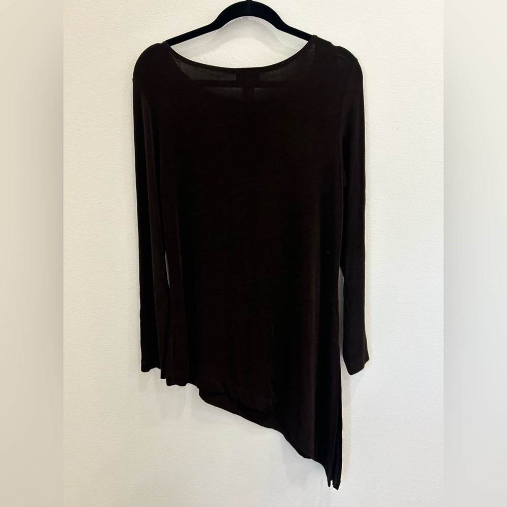 Chicos travelers long sleeve asymmetrical tunic med brown office professional - Picture 2 of 6